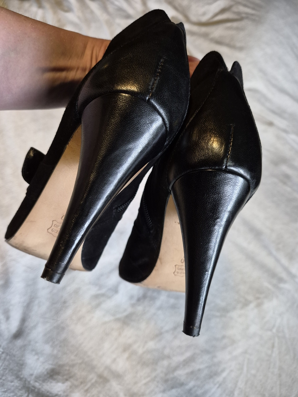 Women’s Black Suede Peep Toe Ankle Booties with Buckle - Picture 5 of 7